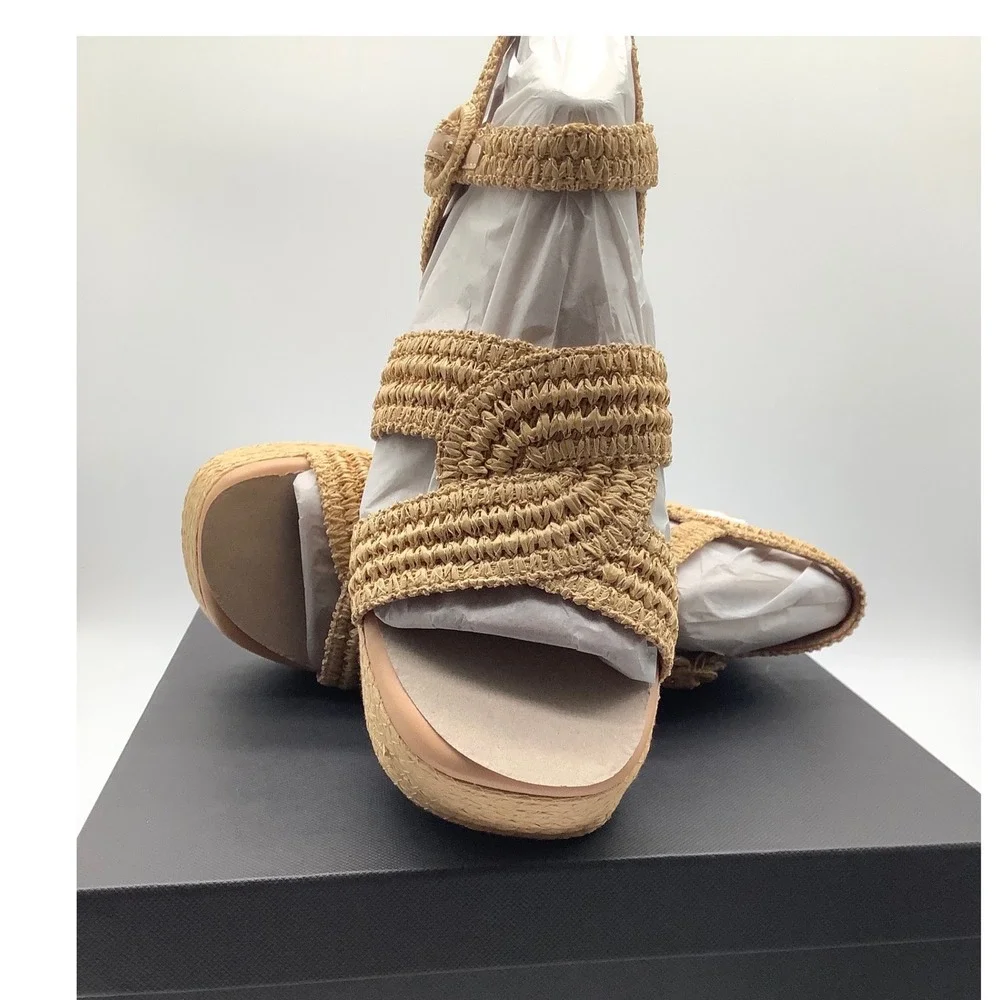 Marc‎ Fisher LTD Womens Tan Raffia Platform Espadrille Wedge Sandals Size 8.5M